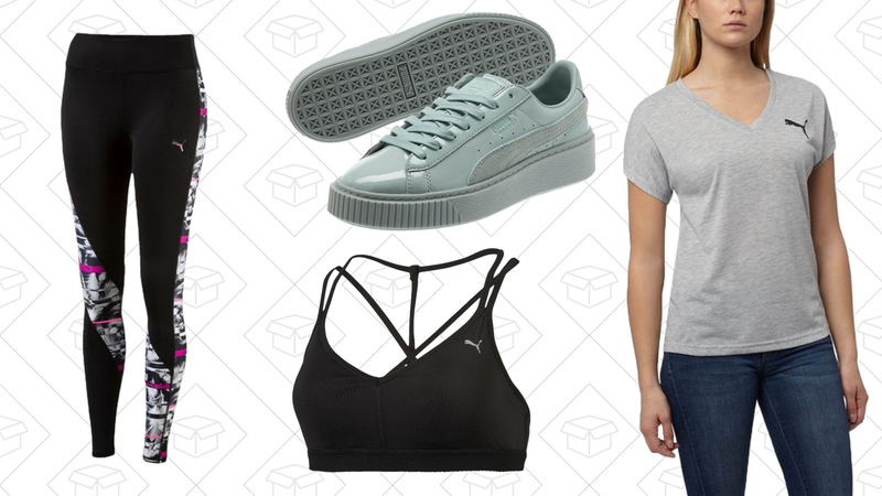 Clash Tights, $30 | Basket Platform Patent Sneakers, $70 | Yogini Live Bra, $20 | Elevated Sporty T-Shirt, $13